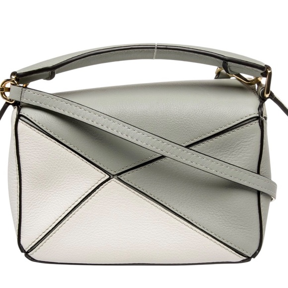 ✨🛍️ Loewe Grey and White Leather Mini Puzzle Bag